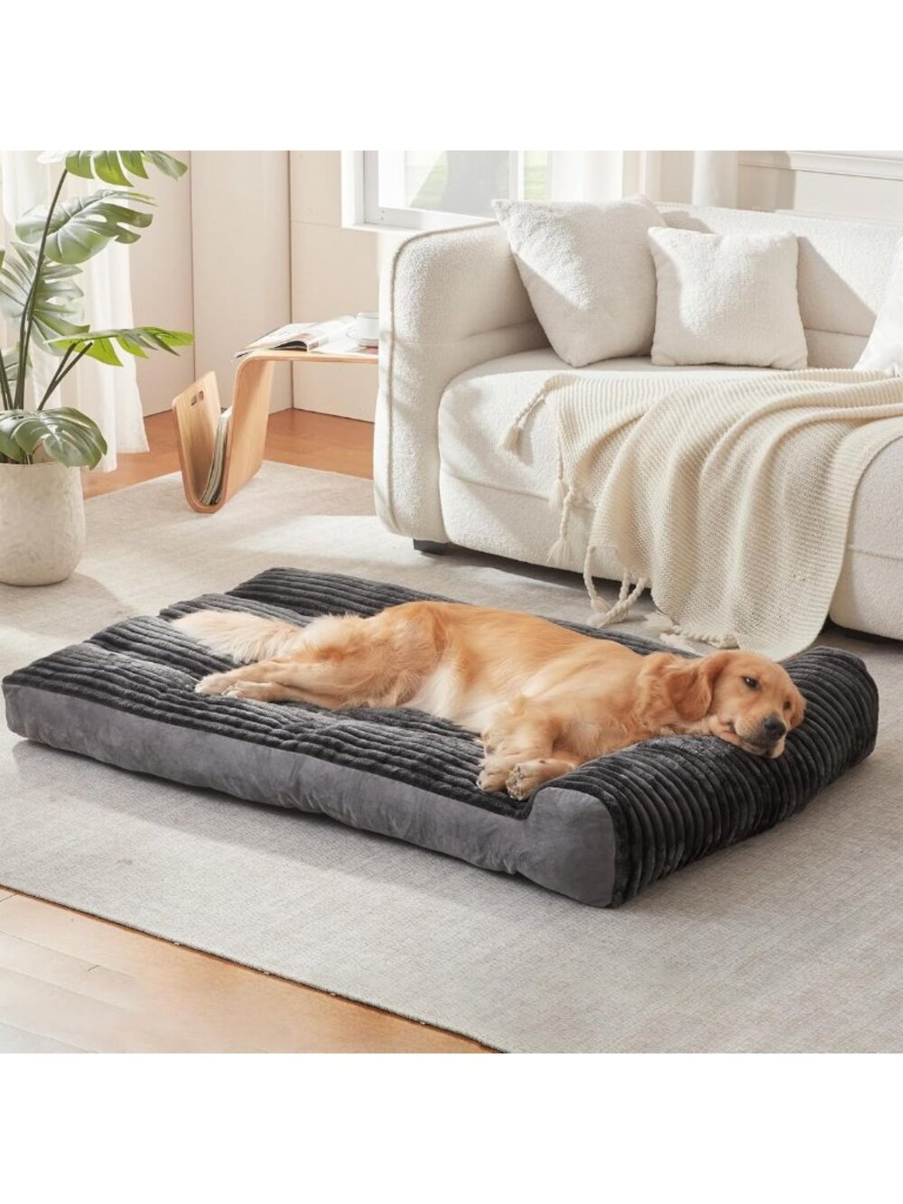 Extra Large Dog Bed with Pillow, Soft Bolster Pet Couch, Non-Slip Crate Bed